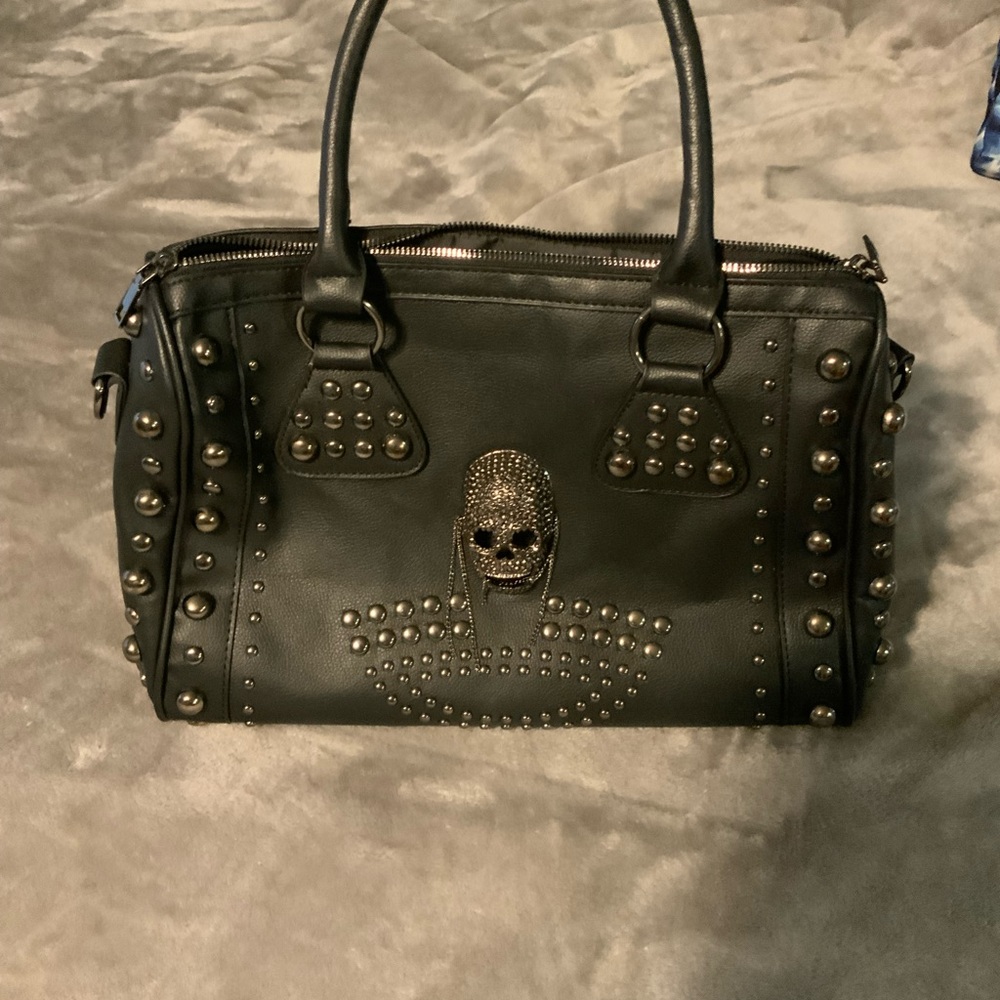 Studded Black Skull Handbag